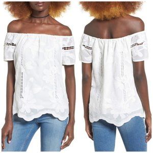 WAYF White Embroidered Lace Off The Shoulder Top